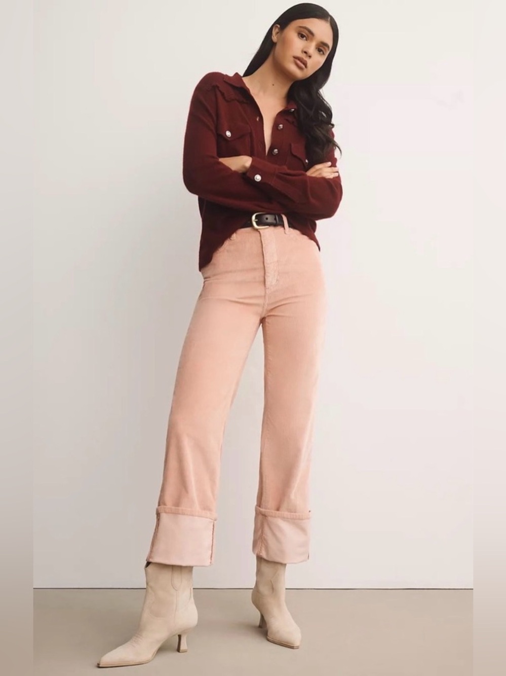 Anthropologie Wide-Leg Cuffed Pants in Blush Pink